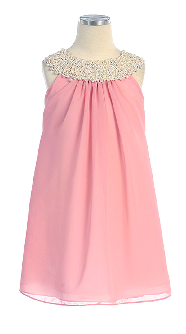 Flower Girl Dresses #SK384I : Simple Chiffon Dress w/ Beaded Neckline ...