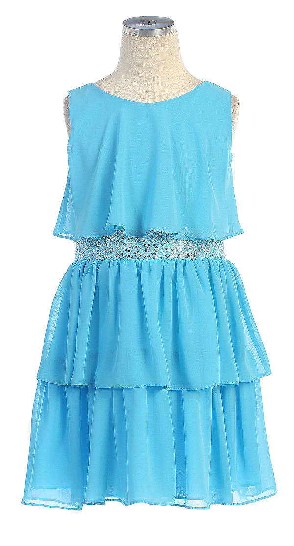 Gorgeous Sleeveless Chiffon Dress w/ Sequined Waist Girl Dress