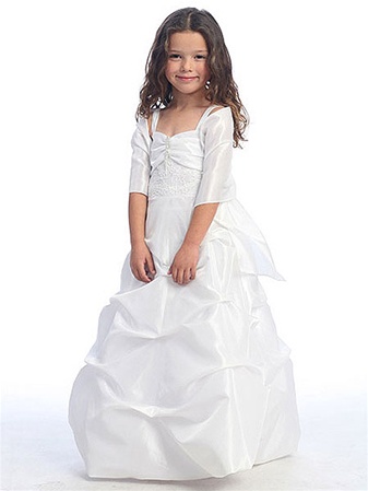 Flower Girl Dress #CA555WH :Taffeta Long Bubble Skirt with Pickups