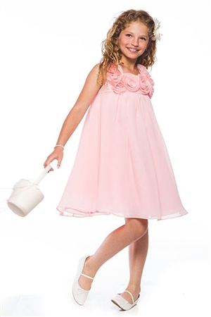 Flower Girl Dresses #CA611P : Yuro Chiffon Dress with Rosebud on Bodice