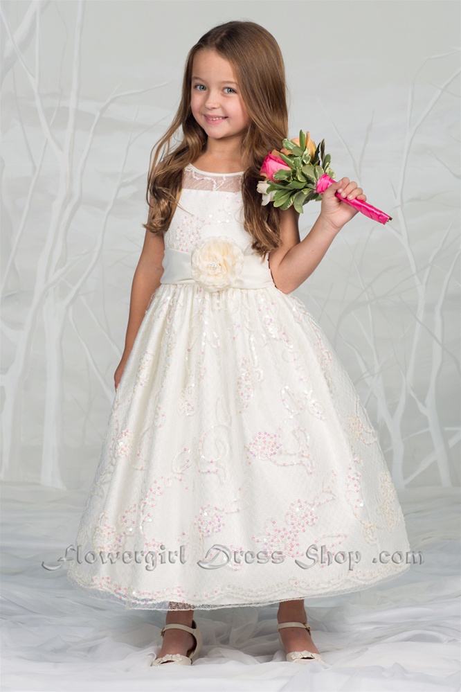 Flower Girl Dresses #CA908V : Sleeveless Sequin-Lace Dress W/ Illusion ...