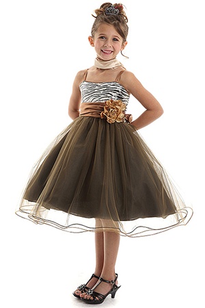 Flower Girl Dresses # CD106ZE : Cute Zebra-Print Sequined Bodice Girl Dress w/ Wired Mesh Skirt Girl Dress