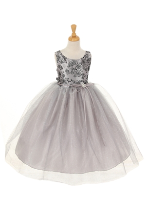 Flower Girl Dresses # CD1167SL : Flocking Taffeta Glitter Tulle Dress with Spaghetti and Flower Broach