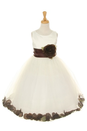 Flower Girl dresses # CD1170BR : Elegant Satin Tulle Petal Flower Girl Dress with Matching Sash