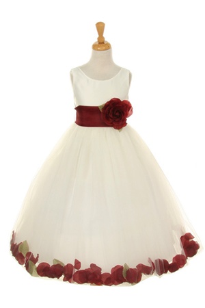 Elegant Satin Tulle Petal Flower Girl Dress with Matching Sash