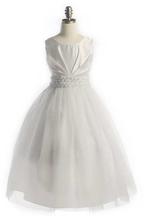 Flower Girl Dresses #JK3405W : Elegant Satin Dress w Pleated Bodice and Tulle Skirt Girl Dress