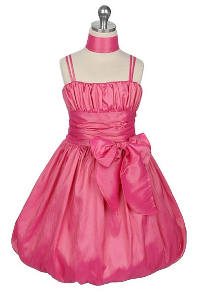 Gathered Taffeta Bubble Dress With Big Bow