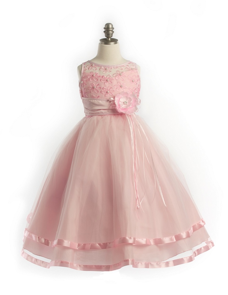 Sleeveless Satin Bodice with Tulle Skirt Flower Girl Dress