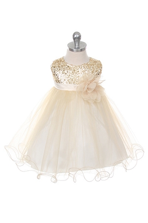 Flower Girl Dresses #KD315GD : Stunning Sequined Bodice with Double Layered Mesh