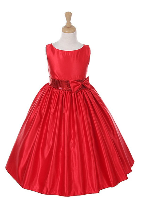 Flower Girl Dresses #KK6337R : Boat-neck Satin Dress W/ Sequin Accent ...