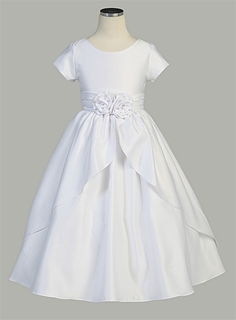 Flower Girl Dresses # SK332W: White Renaissance Solid Satin Dress