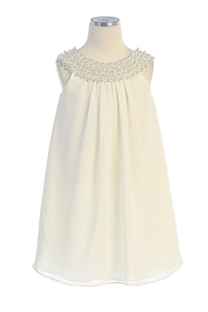 Flower Girl Dresses #SK384I : Simple Chiffon Dress w/ Beaded Neckline Girl Dress