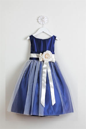 Flower Girl Dresses SK402RB : Darling Vintage Satin Dress w/ Front Tie Sash, Removable Flower & Tulled Skirt Dress