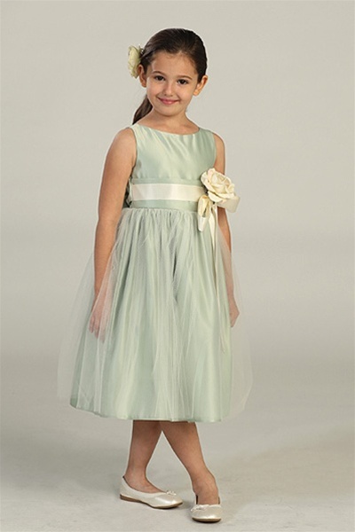 Darling Vintage Satin Dress w/ Front Tie Sash, Removable Flower ...