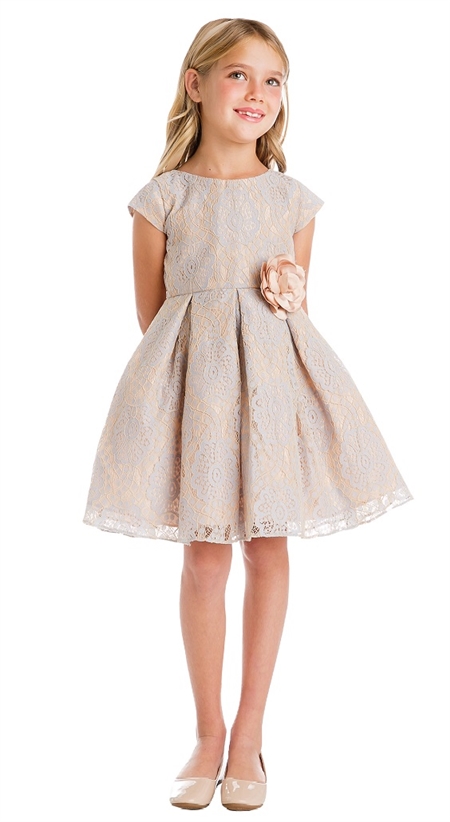 #SK739 : Short Sleeved Blue and Champagne Vintage Lace Short Dress