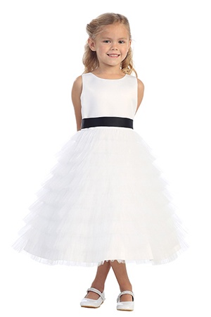 Flower Girl Dresses #TT5580W : Simple Yet Gorgeous Satin Bodiced Dress w/ Layered Tulle Skirt Girl Dress