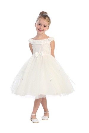 Flower Girl Dresses #TT5582I : Sweet Taffeta Dress w/ Off-Shouldered Bodice w/ Rhinestone Embellished Bodice & Sequined Skirt Girl Dress