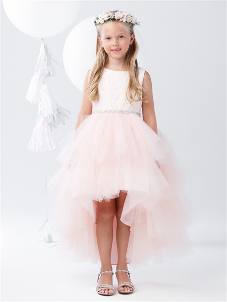 #TT5722 : Satin and Tulle High-Low Dress